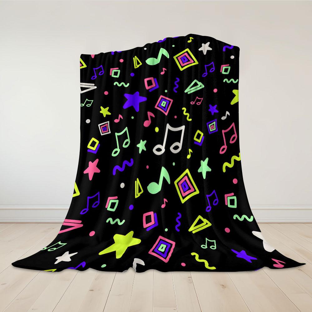 Neon Music Doodle Flannel Blanket Warm Soft Halloween Christmas Decorative Couch Warm Cozy All-Season Gift