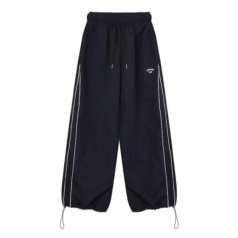 

Kumikumi Casual Suit Black Loose Slim Looking Outdoor Jacket Coat Female Early Autumn Stripes Cargo Pants Two-piece Set Slacks S