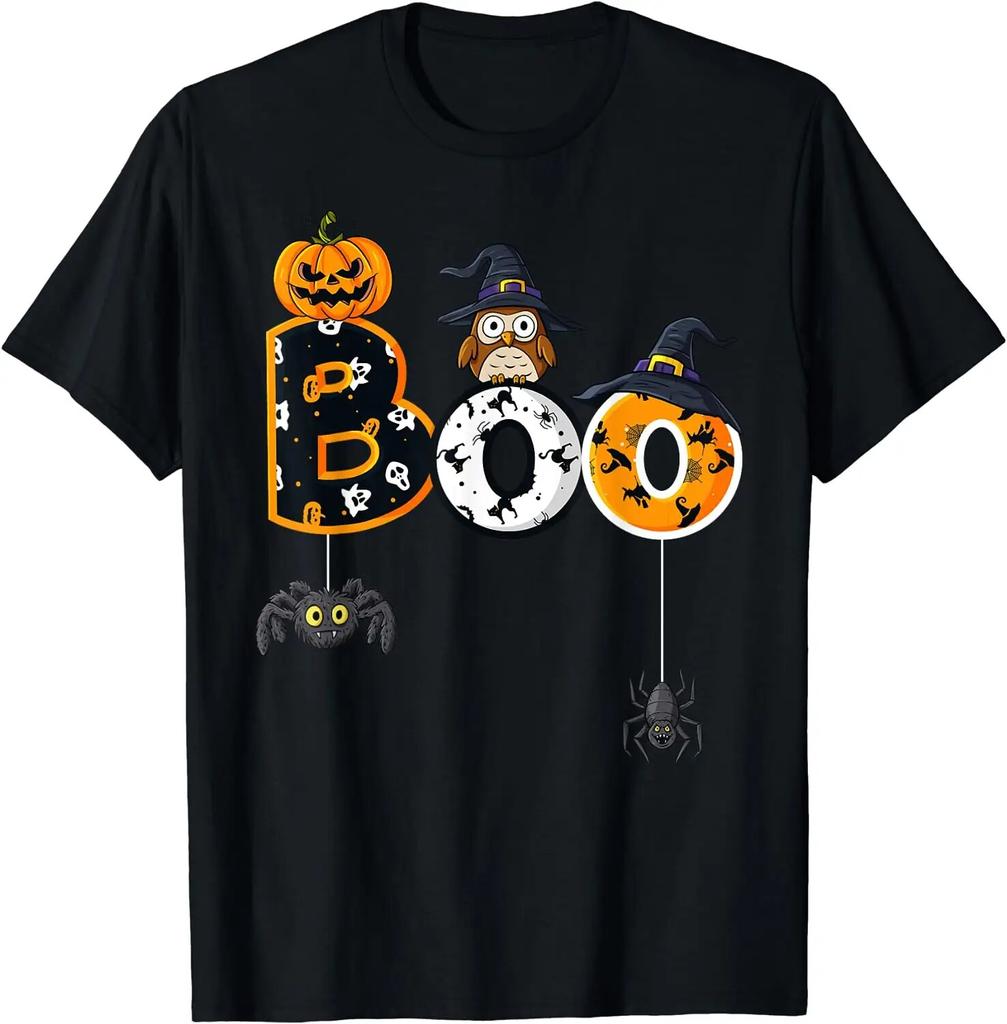 Halloween Boo Owl with Witch Hat Spiders Boys Girls Kids T-Shirt Casual Short Cotton Daily Four Seasons Tees Holiday Tshirts