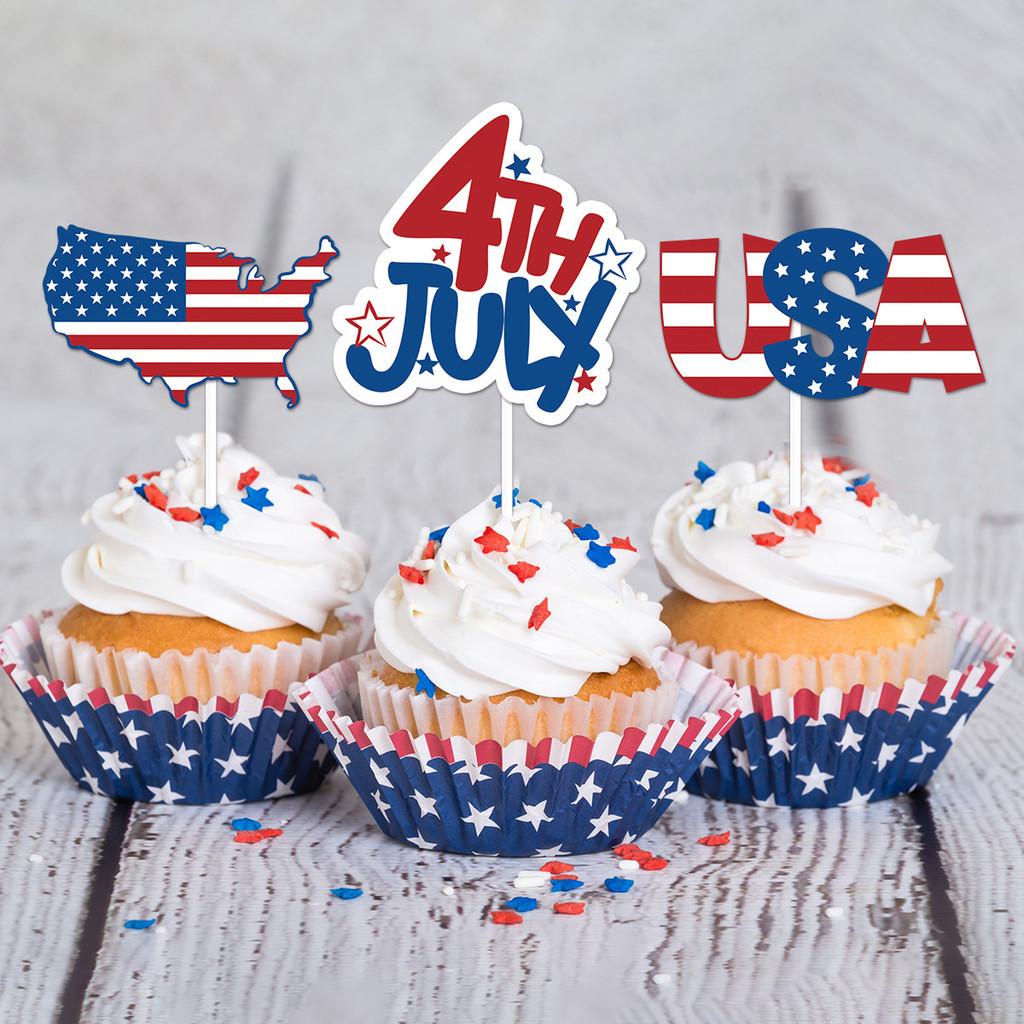 Usa Day Independence Flag Cake Insert Card For Party Table Dessert Decoration