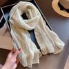 Solid Color Cotton Linen Scarf Retro Sunscreen Shawl Casual Flaxen Lace Scarf  for Women