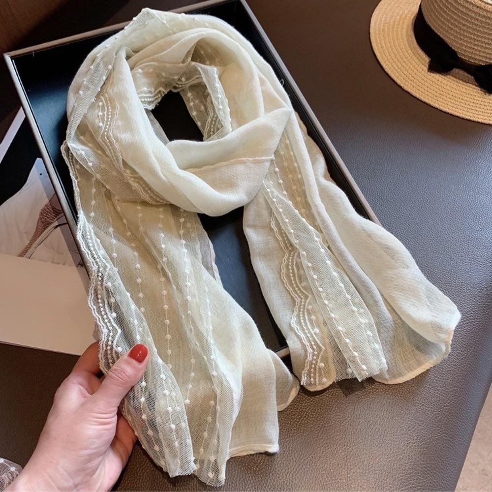 Solid Color Cotton Linen Scarf Retro Sunscreen Shawl Casual Flaxen Lace Scarf  for Women