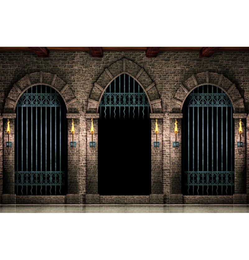 Medieval Castle Backdrop Halloween Decoration Brick Wall Iron Gate Pumpkin Graveyard Gothic Party Backgrounds for photographs
