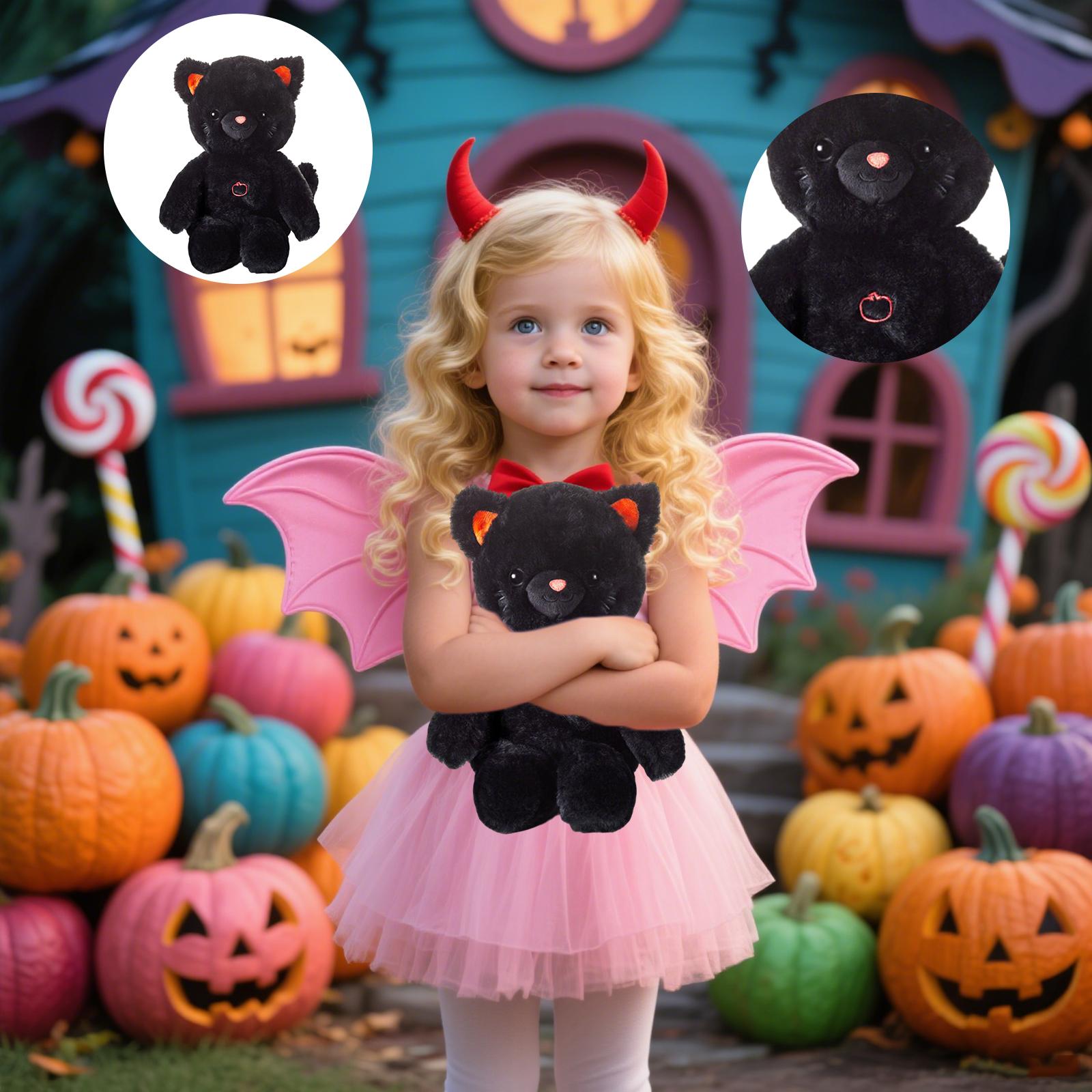 

Halloween Plush Toy Gift - Cat Stuffed Toy - 9.6 Inches Long, With Cute Orange Ears And Necklace. Cat Toy One Size
