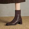 Krazing Pot Sheepskin Autumn Winter Shoes Thick Heels Size 42 Square Toe Zipper Knitwear Vintage Ankle Boots