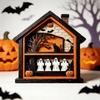 Ghostly Table Signs Halloween Table Centerpieces Tiered Tray Decors Wooden Halloween House Scene Accent for Shelf Use, Standing Indoor Display Piece
