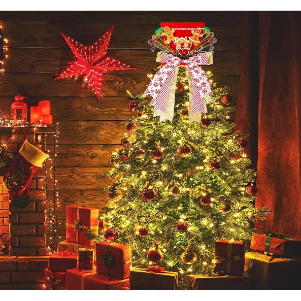 Christmas Tree Topper Hat, Gingerbread Man Xmas Tree Toppers Large Red Hat with Lengthened Ribbon, Christmas Tree Ornaments for Christmas Holiday