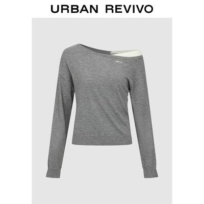 UR 2026 Spring Women's Color Block One-Shoulder Knit Top