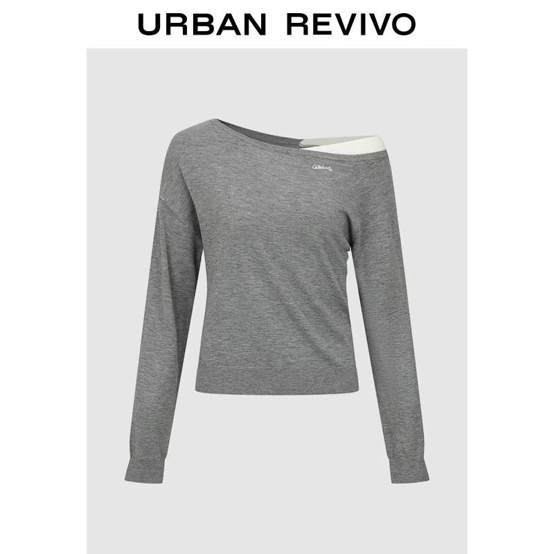 UR 2026 Spring Women s Color Block One-Shoulder Knit Top M