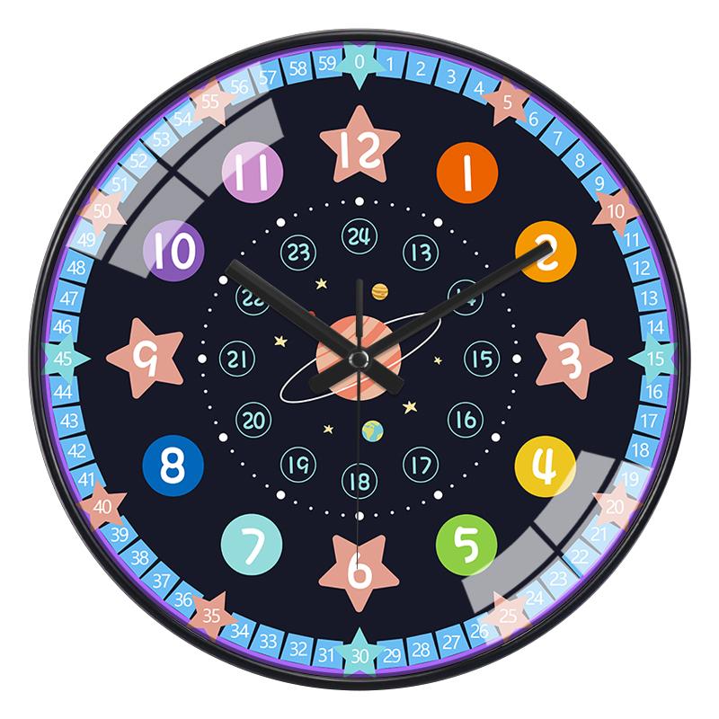 Time Teaching Wall Clock, 14 Inch Early Education Silent Clock with Large Colorful Numbers, Learning Clock for Kids Bedroom
