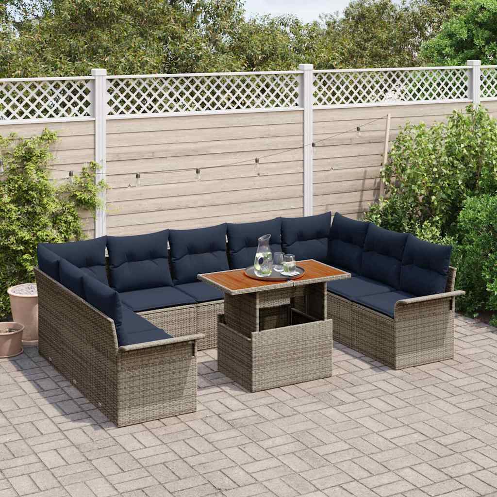 Garden Sofa Set with Cushions 10 Pcs Grey and Navy Blue