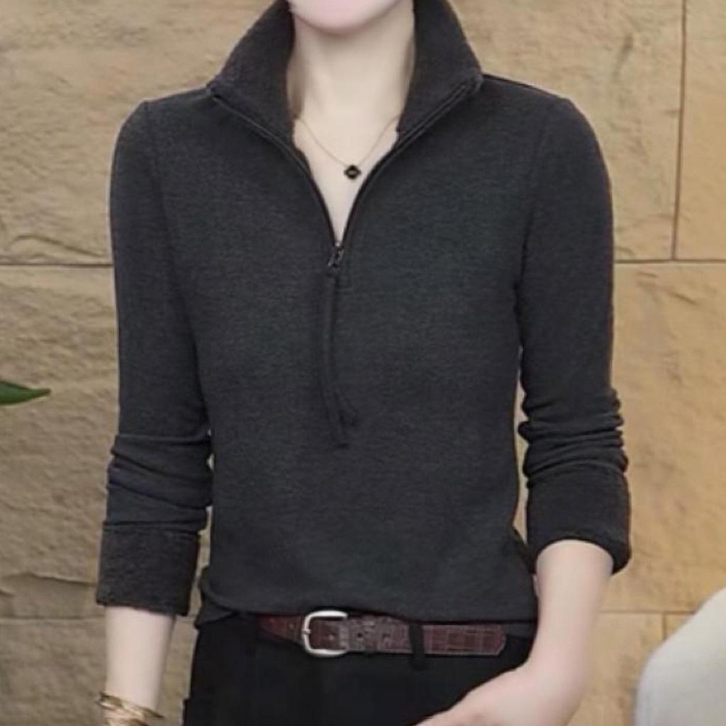 Winter Velvet Warm Zipper Long-Sleeve Casual Top for Middle-Aged Women