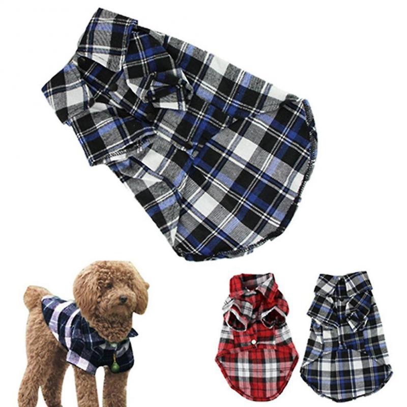 Cute Pet Dog Puppy Plaid Shirt Coat Clothes T-Shirt Top Apparel