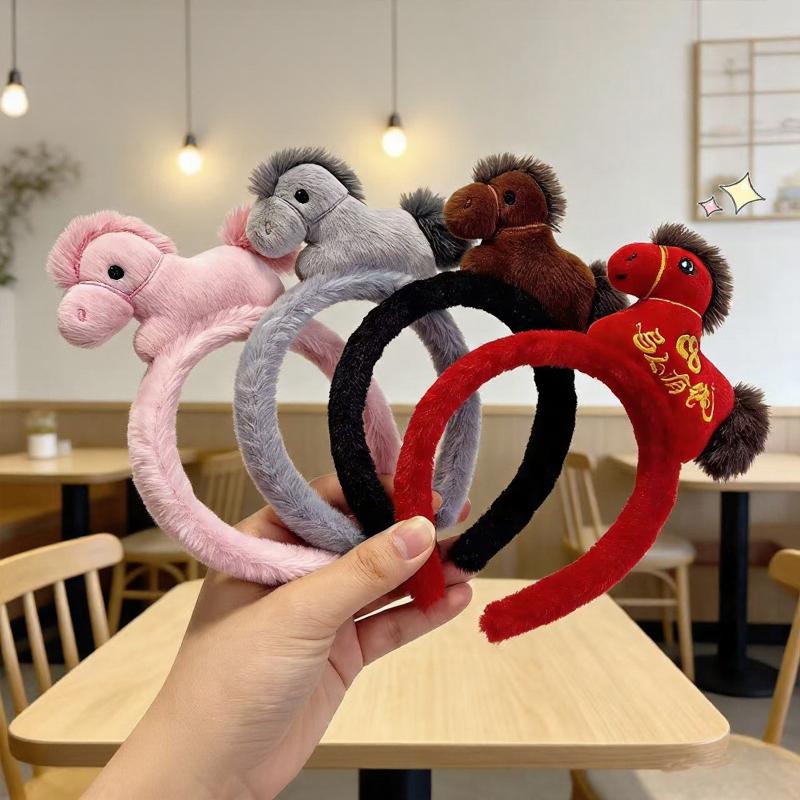 Cute Pony Plush Headband Year Of The Horse Hair Accessories Face Washing Makeup Photo Props Children'S Hair Acc