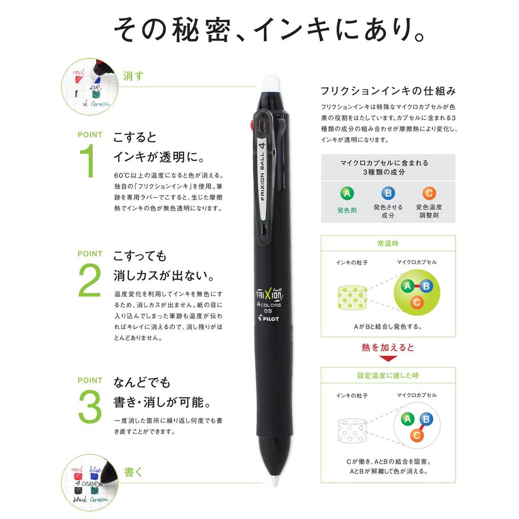 Pilot Frixion Ball 4 Erasable 4-Color Pen LKFB-80EF-B 0.5mm Black