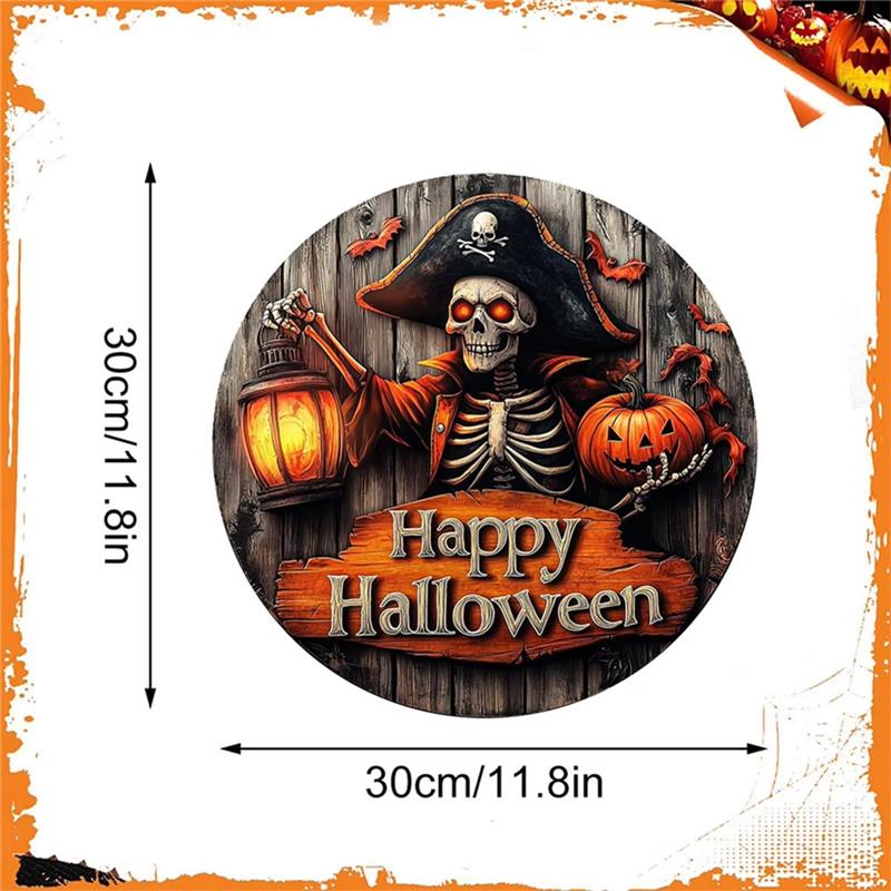 A25F-Pumpkin Halloween Sign For Front Door 2D Wood Decorations Pirate Captain Haunted House White Ghost For Yard