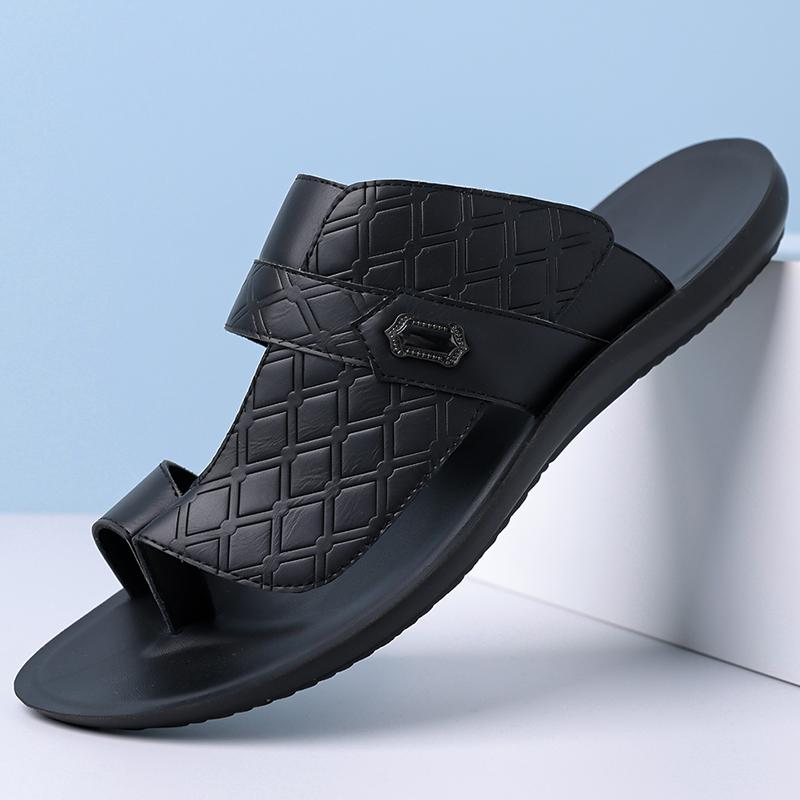 TUINANLE Men’s Minimalist and Stylish Summer Casual Flat Sandals – Slip-on Genuine Leather Sandals Suitable for Indoor and Outdoor Use