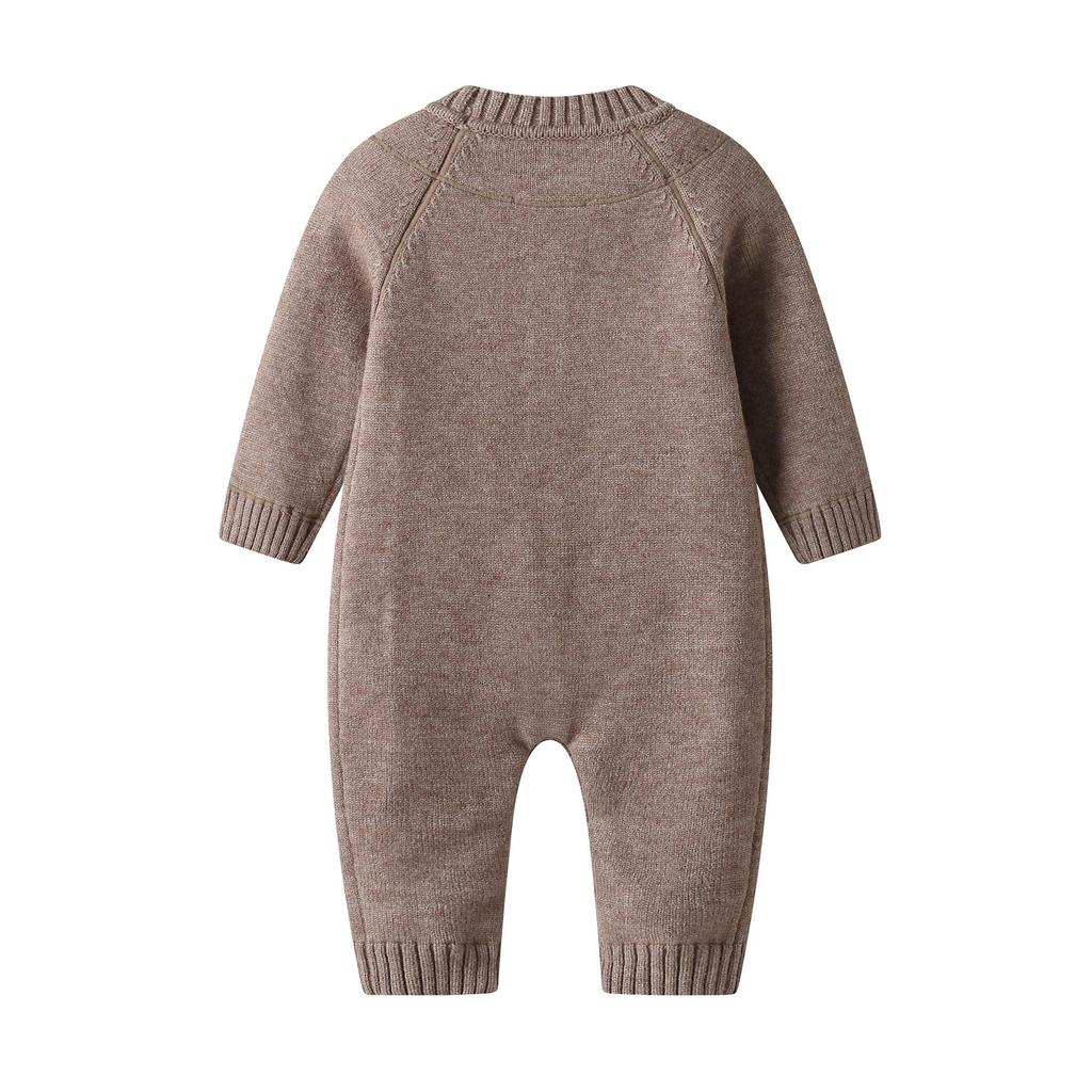 Autumn/Winter Korean Style Unisex Baby Knit Onesie - Solid Color Warm Sweater Romper