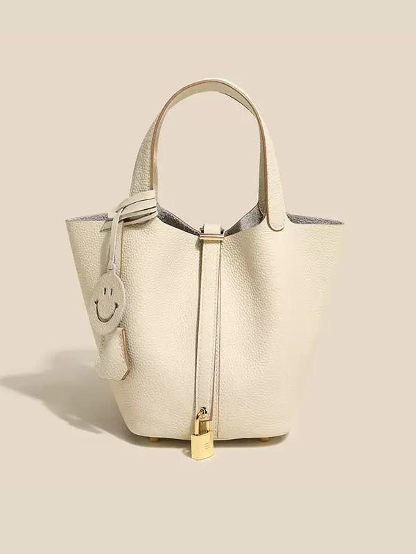 Women's Genuine Leather Bucket Bag - 2024 Style Vegetable Basket, Bridal, and Mommy Handbag, High-End Design