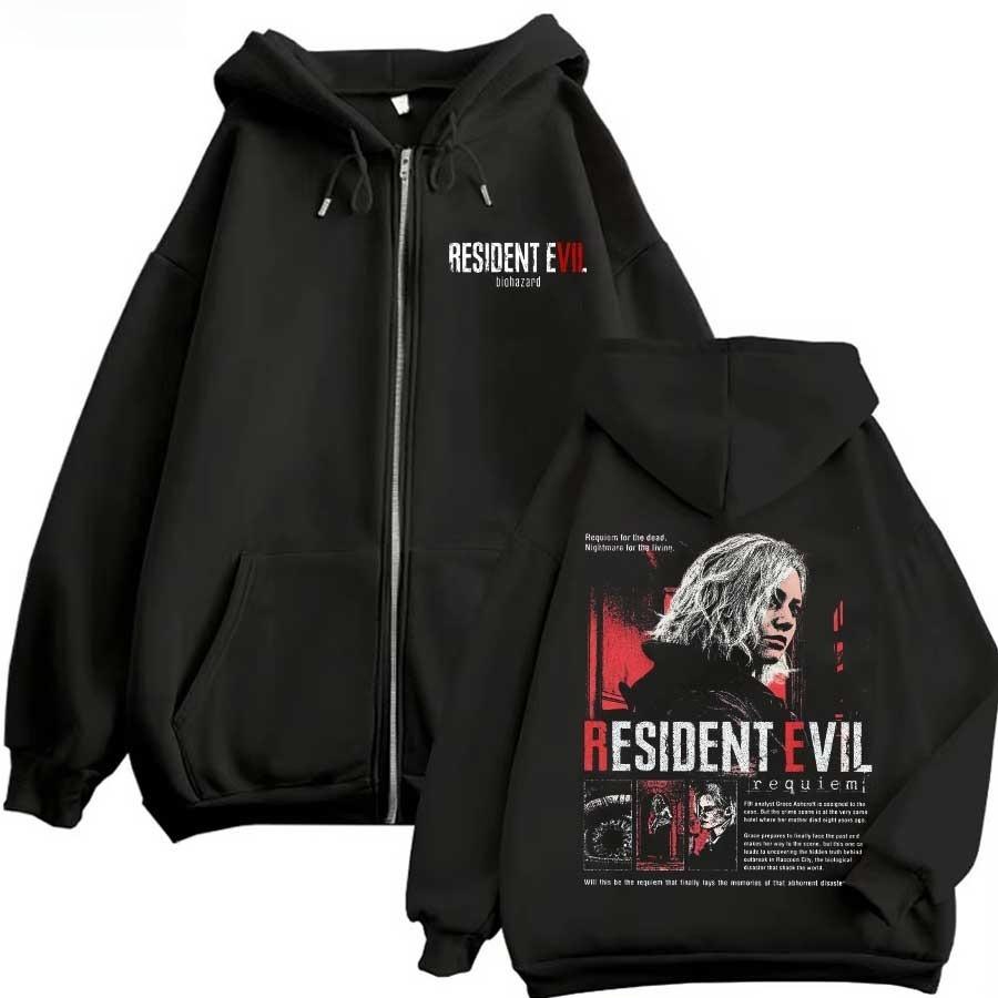 Resident Evil Game Hoodie Zipper Retro Street Style Zipper Hoodie Fashion Sports Printed Pattern Hoodie Daily Street Dressing