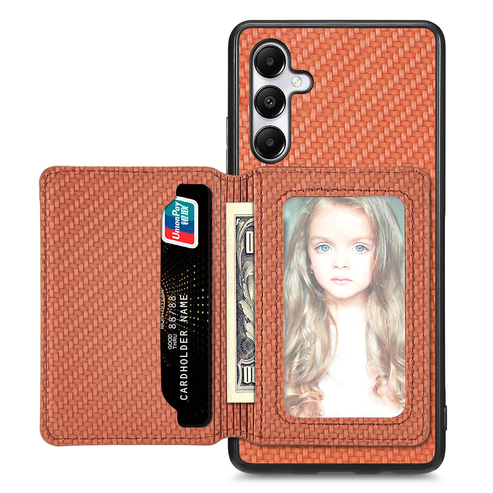 

For Samsung Galaxy A05s 4G Case Card Slots Leather Coated PC+TPU Phone Cover Brown