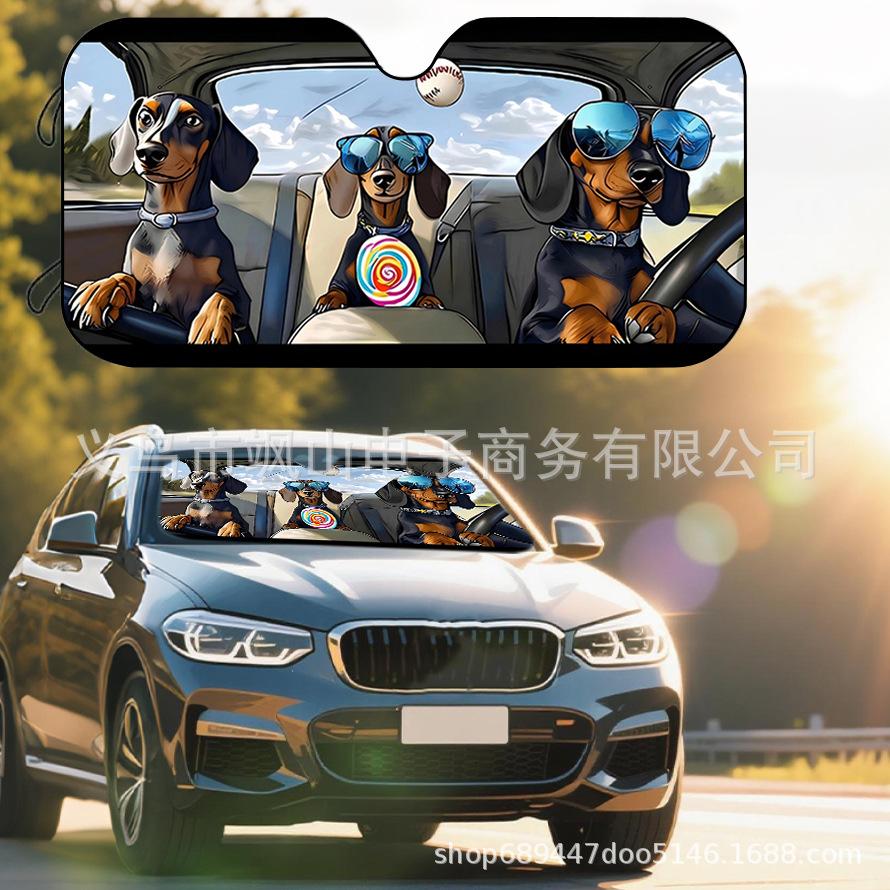 Platform Rottweiler Black Dog Print Car Front Glass Sunscreen Sunshade