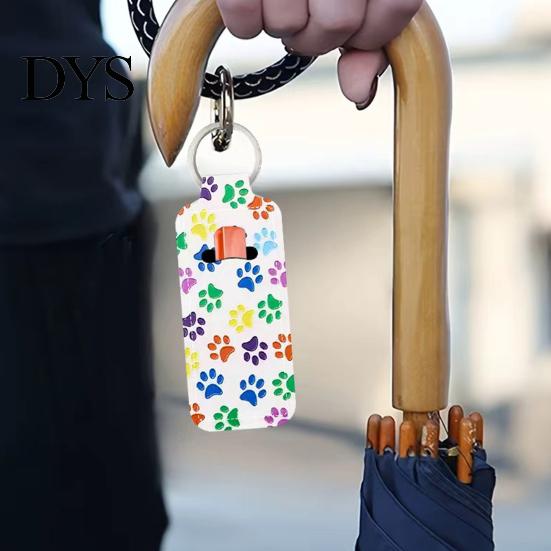 Lippenstifthalter mit Metallring Hundepfoten-Schlüsselanhänger, Lippenbalsam-Haltering, Hängender Schutz-Schlüsselanhänger für Tasche Rucksack Schultasche Druck-Schlüsselanhänger
