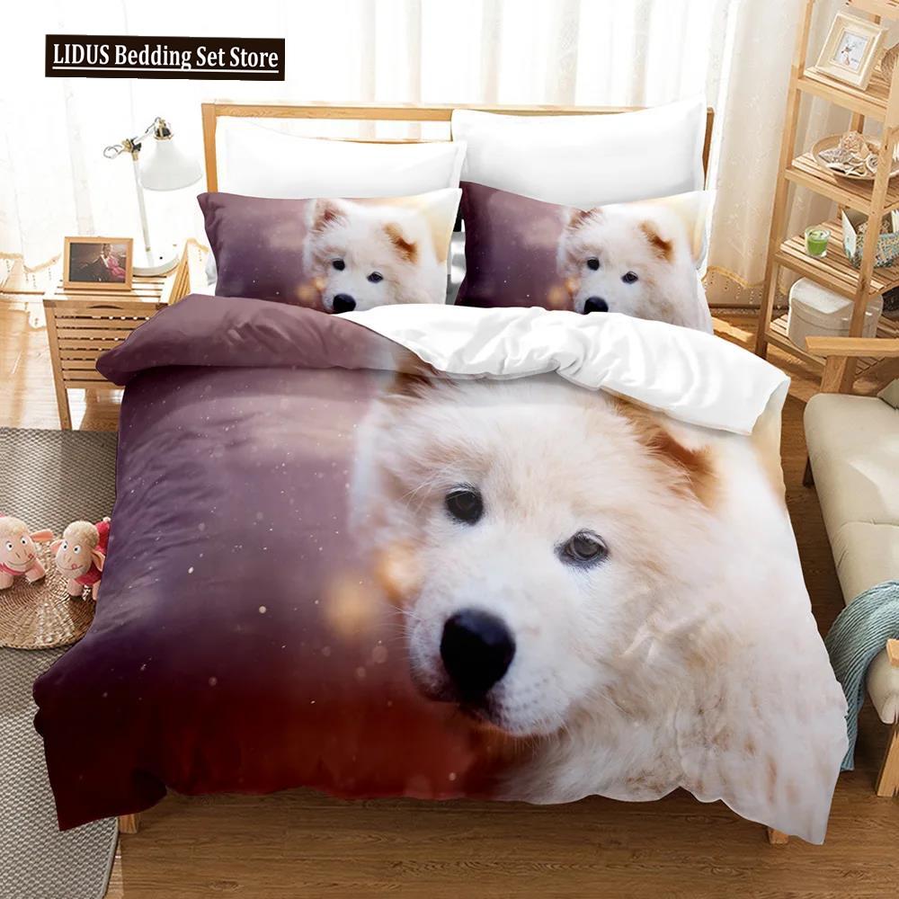 Hunde Tröster Bettbezug Einzel Kinder Niedliches Bettwäscheset Cartoon Welpenmuster Bettbezug Set 3D Stepp-/Deckbettbezug Kissenbezüge