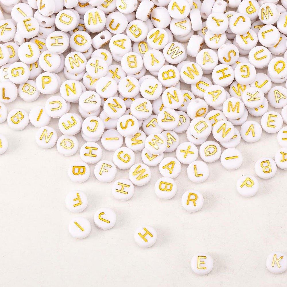 100/300/500pcs Acrylic Letter Beads White Yellow Acrylic Letter Beads Round Decorative Beads DIY Bracelet Necklace Earrings Keychain