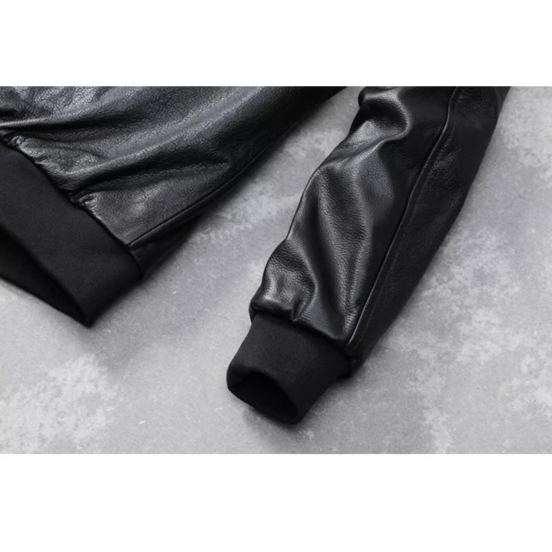 Embroidery Patches Baseball Jackets Genuine Cowhide Leather Jacket Men Motorcycle Biker Coats Autumn Mens Coat