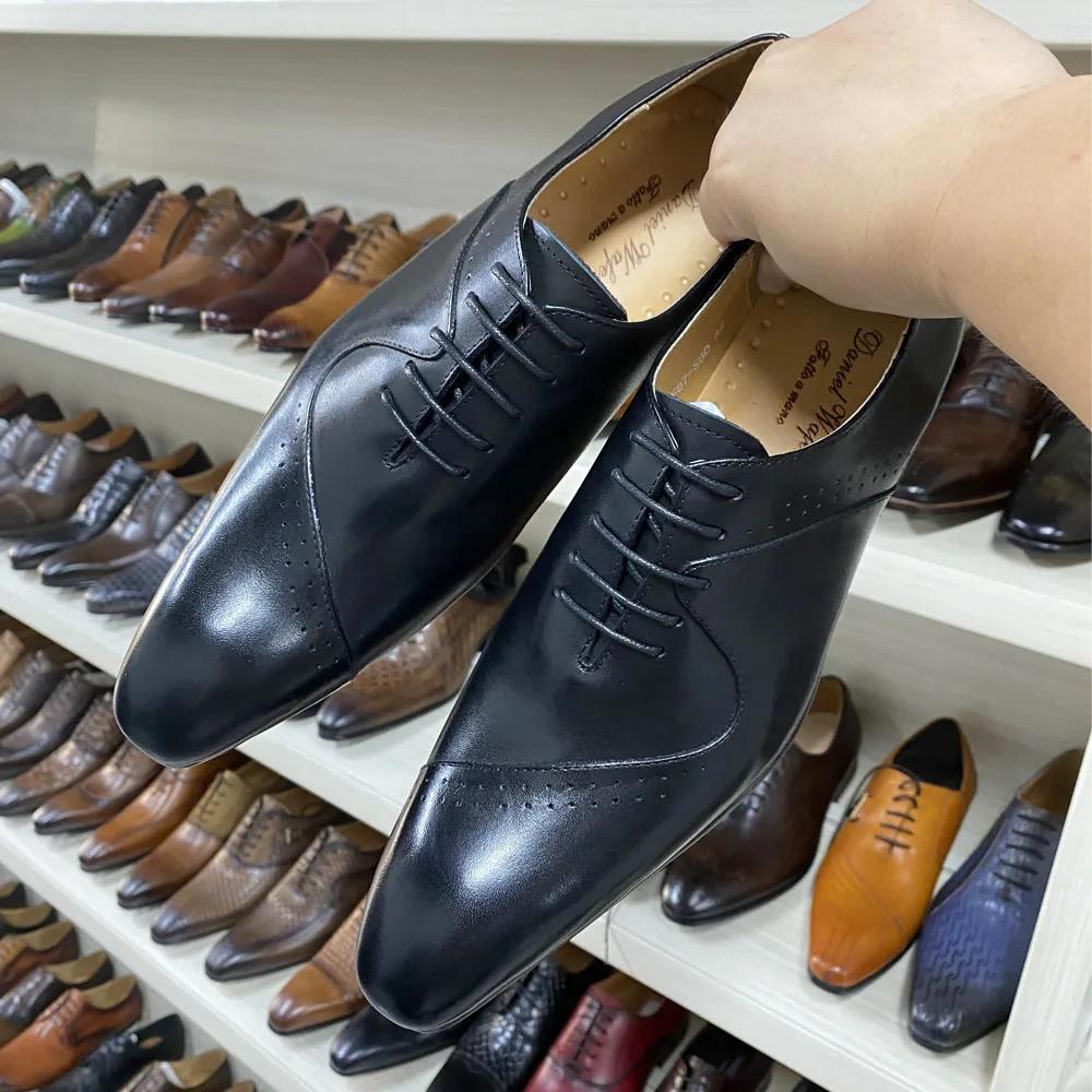 Luxury Brand Italian Men's Leather Dress Shoes Mens New Lace Up Brown Green Wedding Office Formal Oxford Shoes for Men