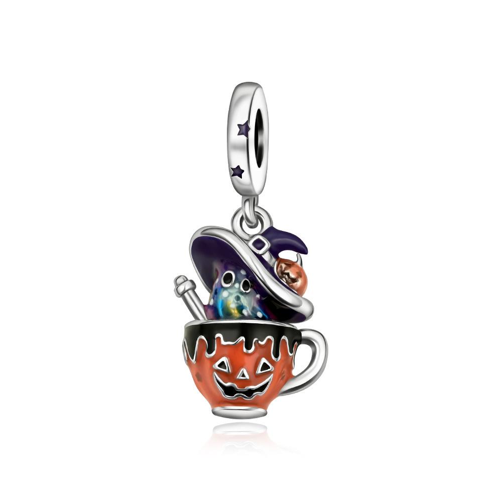 S925 Silver Halloween Fashion Jewelry Pumpkin Skull Pendant Necklace Holiday Themed Accessory