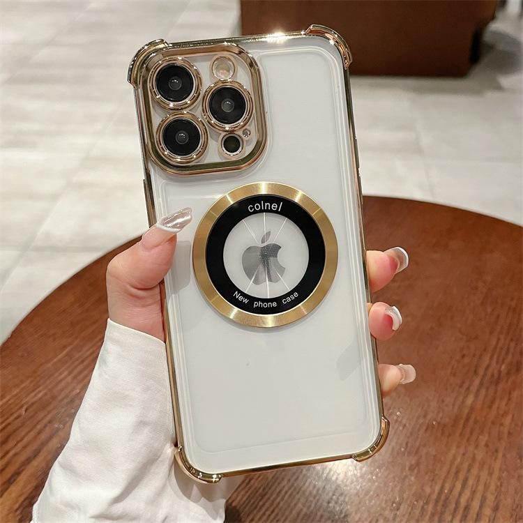 Four Corner Anti-fall Plating Suitable for Apple 16PRO Double-ring Magnetic Suction Mobile Phone Case Iphone12/14 Simple Protective Case