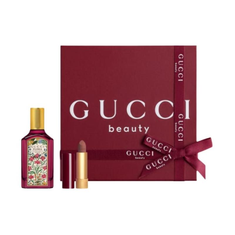 Gucci perfume set Qimeng Fuzhi Gold Tube Lipstick Color Velvet Mist Two-piece set: Qimeng Gardenia Perfume 50ml + Golden Velvet Lipstick #128 3.5g золотой