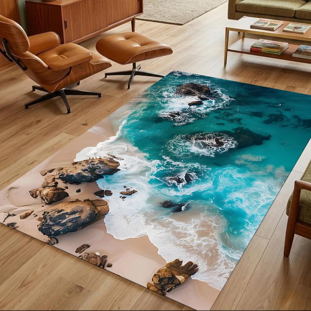 Ocean Waves Meeting Sand Non-Slip Home Carpet Design for Office Decor Living Room Gift