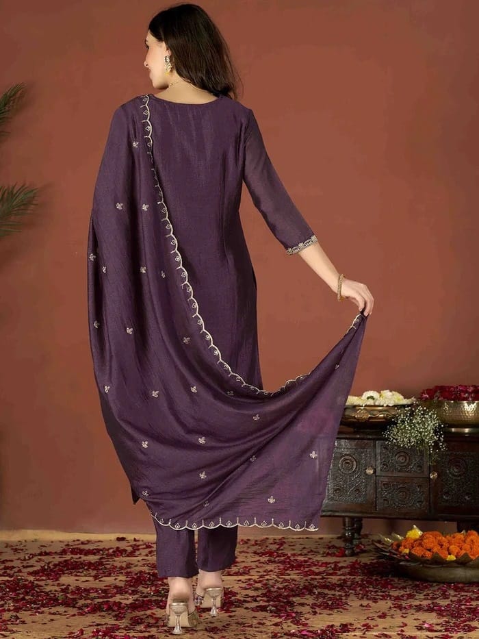 Women Designer Purple Kurti Salwar Suit Indian Bollywood Kurta Pant Dupatta Set Dress