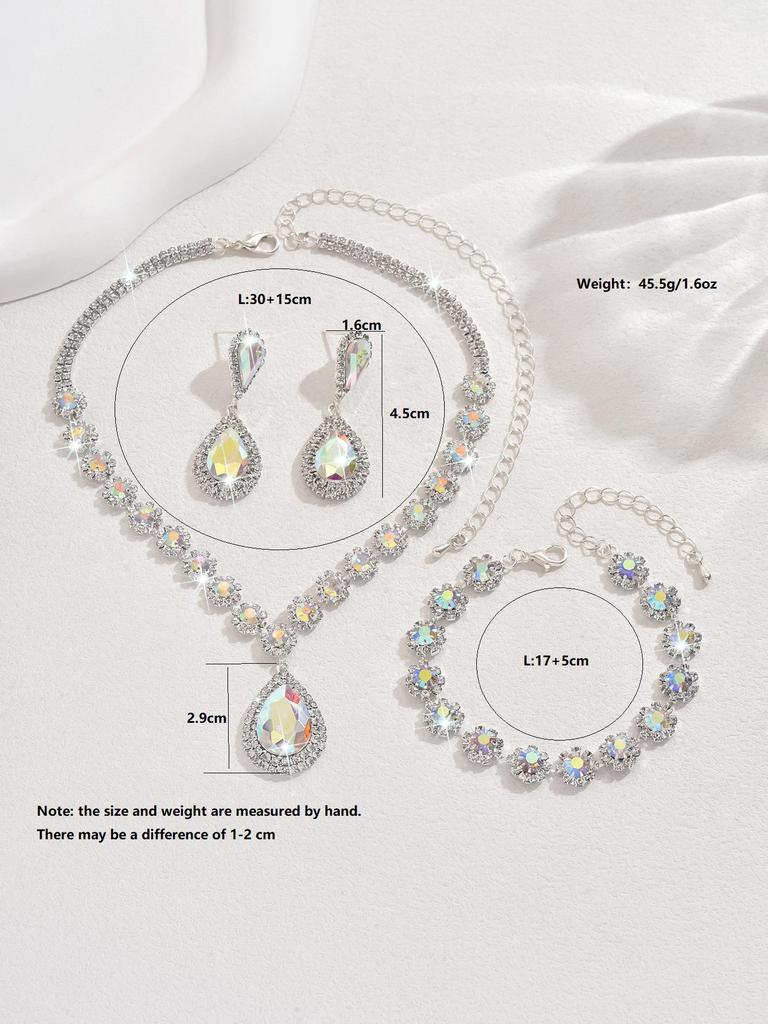 Ensemble de bijoux de mariée: Collier, Boucles d'oreilles à clous, Bracelet - Design floral multicolore avec accents de diamants complets