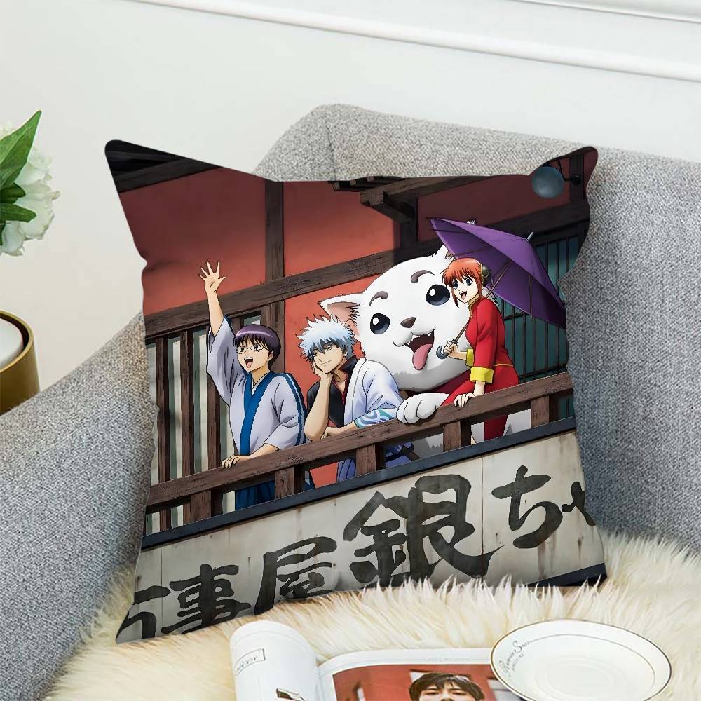 Poszewka na poduszkę z animacji Gintama Dwustronny nadruk Poszewka na poduszkę 45x45 Dekoracyjne poduszki Sofa Wystrój domu Miękka poszewka