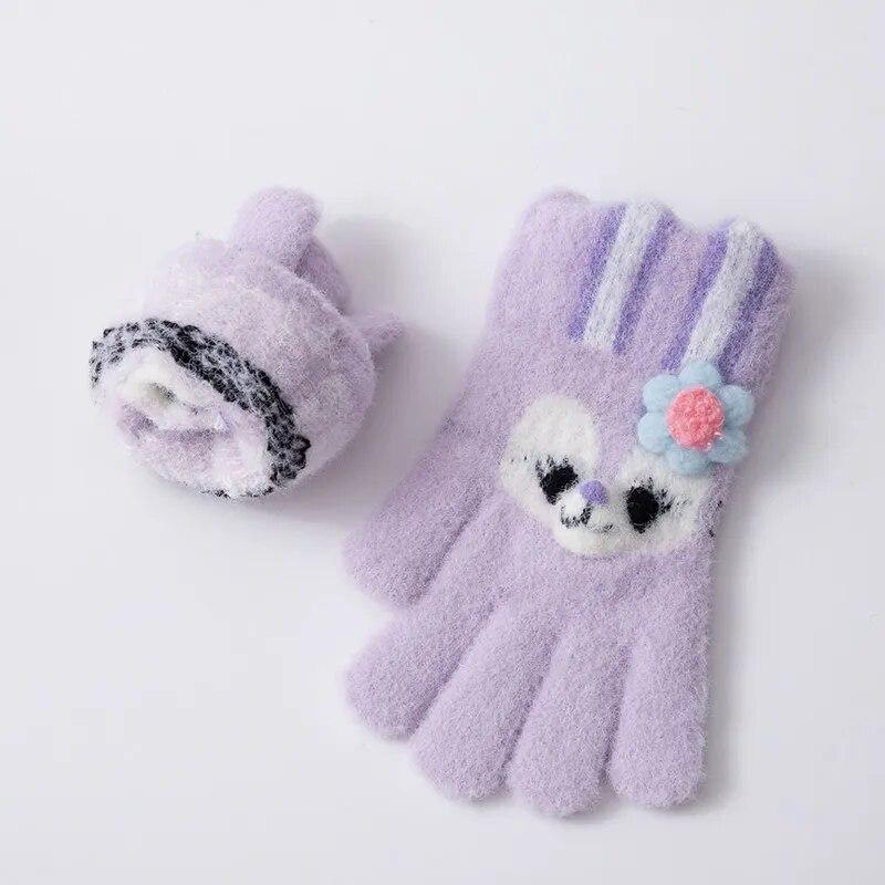 5-12 Years Winter Children Girl Knitted Warm Soft Cartoon Rabbit Full Finger Outdoor Lovely Girl Gloves