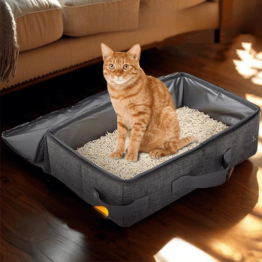 Zipper Lid Travel Litter Box Oxford Cloth Portable Litter Box New Foldable Cat Litter Box  Home Use