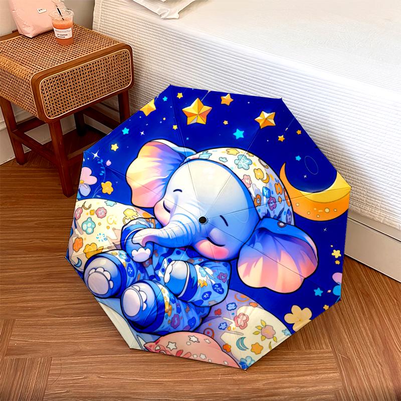 1PC elephant theme Umbrella Portable Folding Umbrella Iron Frame Hole Bone Structure Outdoor Home Umbrella A20