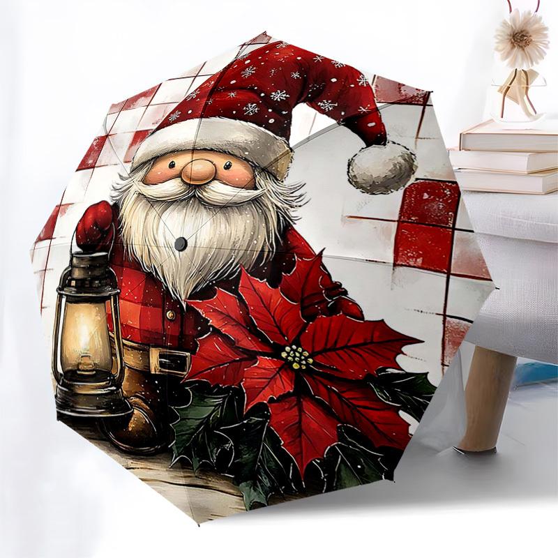 

1pc Stained Glass Winter Cabin Scene Automatic Opening Folding Umbrella, 8 Bone Iron Frame Outdoor Umbrella for Fans, Travelers, Daily Use, Festive Gi