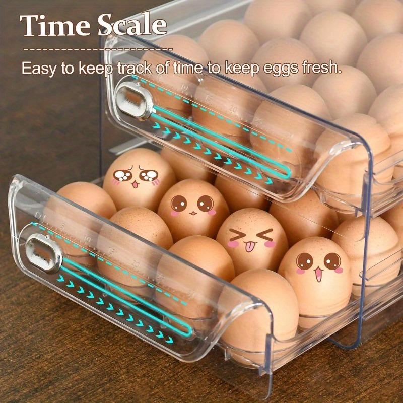 2 Layer Stackable Egg Storage Container Clear Drawer Type Refrigerator Egg Holder with Capacity 60 Eggs Organizer