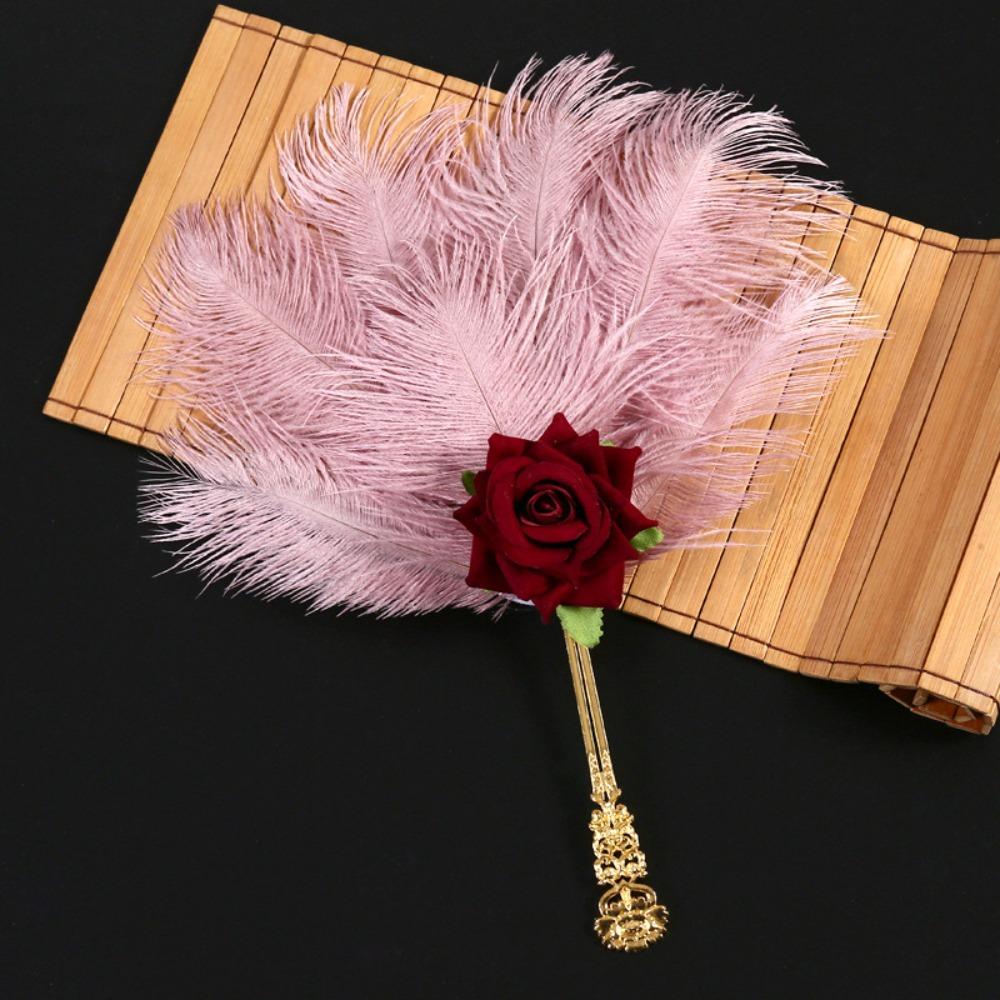 Handmade Craft Feather Rose Fan Soft Fluffy Chinese Hand Fan Fan  Party Occasions