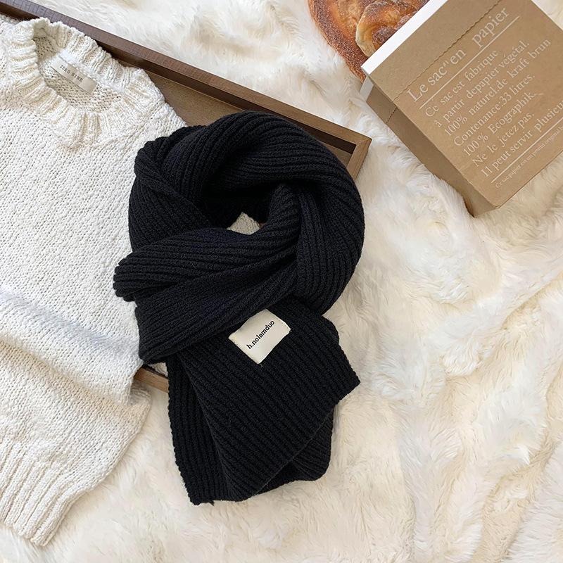 Scarf women's new winter versatile solid color soft waxy knitted wool short scarf warm scarf