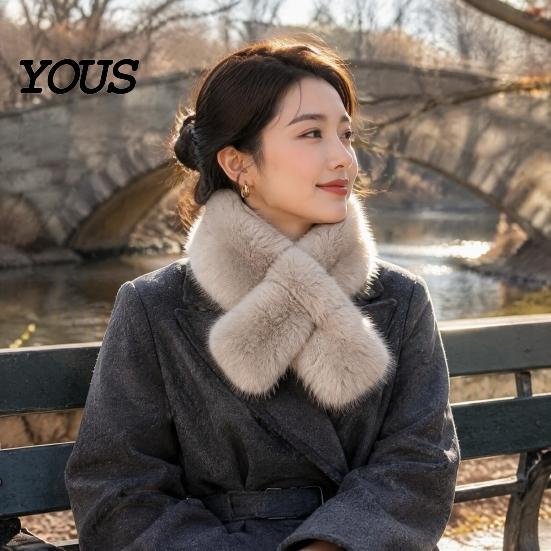 Daily Commute Cold Protection Plush Cross Scarf, Stylish Faux Fur Winter Neck Warmer, Soft Warm Wrap for Coat Double-Sided Thermal Elegant Scarf