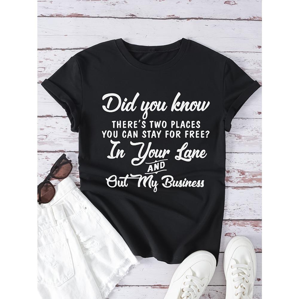 

Women s Letter Print Crew Neck T-shirt - Casual Short Sleeve Top for Spring & Summer M