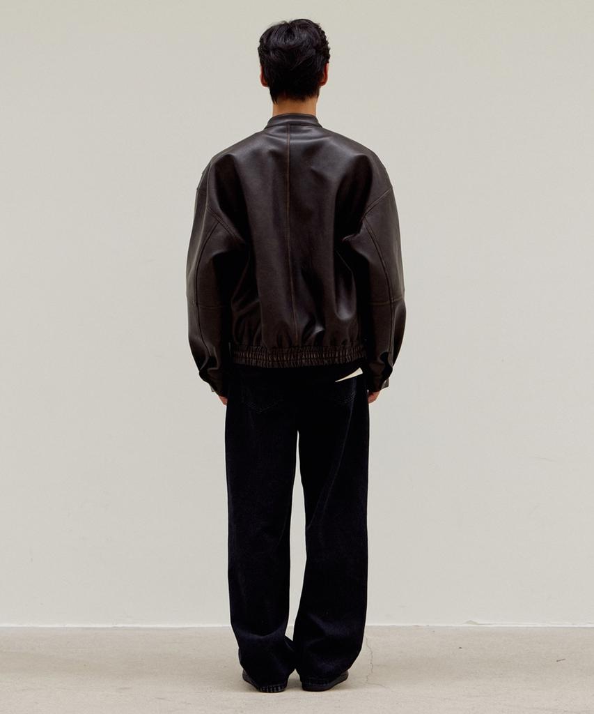 Mood Inside Washed Stitch Biker Leather Jacket_Brown