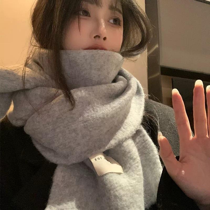 Korean Style Solid Color Knitted Scarf for Women, New Winter High-End Wool Scarf, Student Atmosphere Neck Protector Neck Warmer