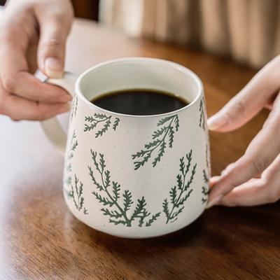 Pastoral Becher Keramiktasse Zarte Reliefblatt-Tasse Haushaltswasserbecher Großes Fassungsvermögen Japanische Kaffeetasse